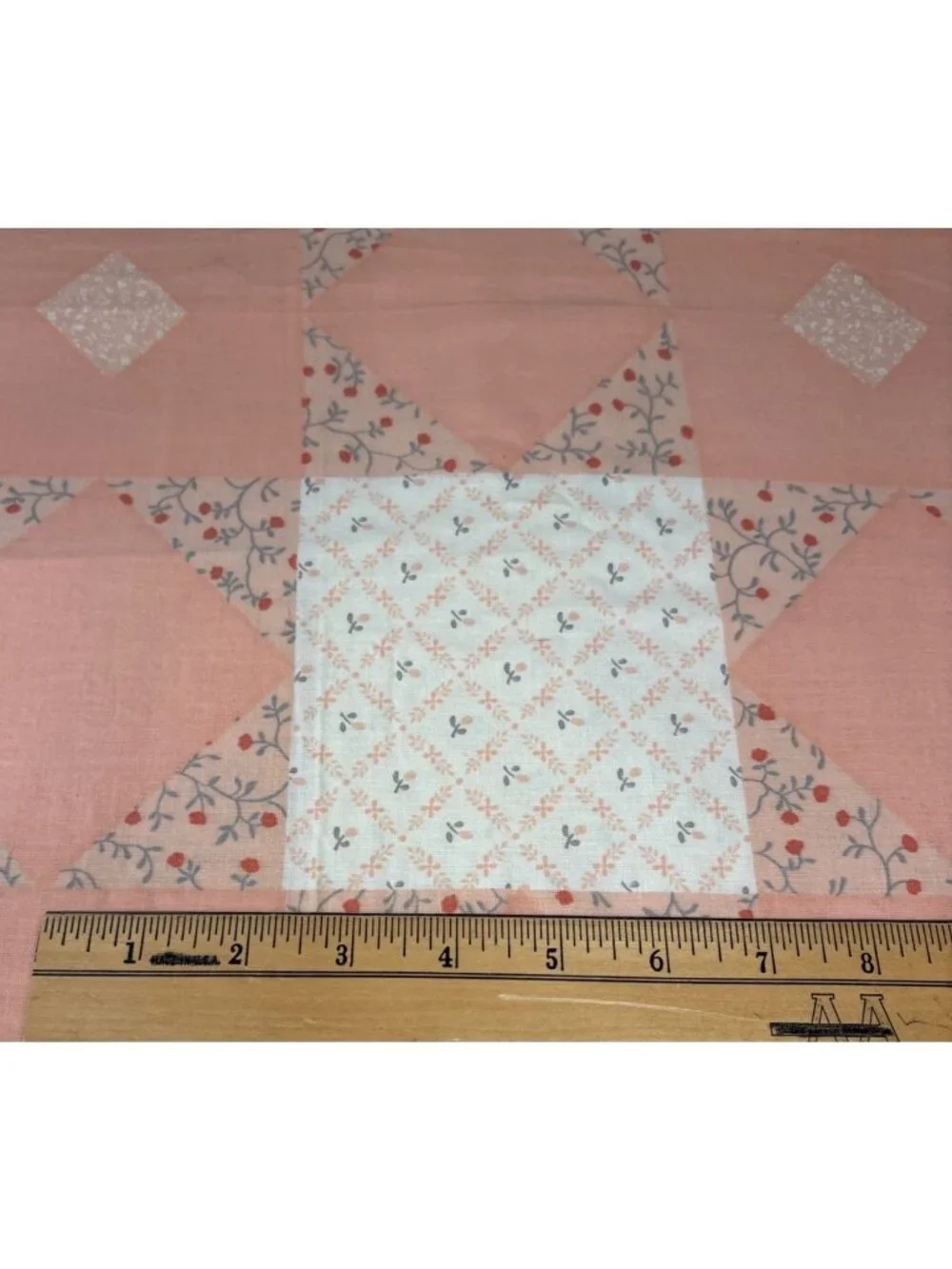 Peach Pink Quilt Top Geometric Star Pattern 19